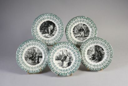 null CHARACTERS OF LES MISÉRABLES.
Rare set of 5 round plates, glazed earthenware...