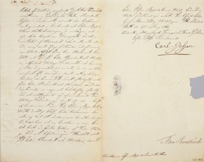 CHARLES XIV JEAN, roi de Suède (1763-1844) Autograph letter signed "Carl Johan" and...