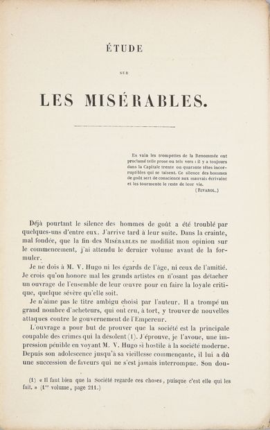 COURTAT Félix-Titus Étude sur les Misérables de M. V. Hugo, édité chez les principaux...