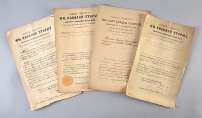 null IMPERIAL ORDER (Russia).
Set of four diplomas of decoration awards: dated September...