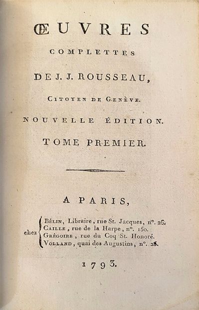 ROUSSEAU Jean-Jacques (1712-1778) Complete works composed of 37 volumes, Politique...