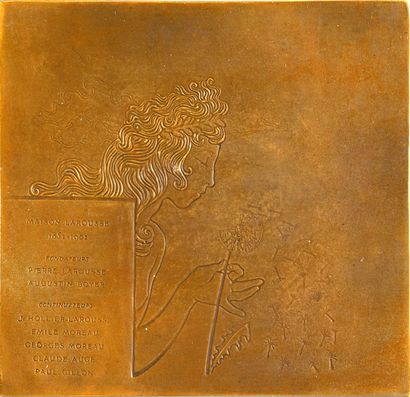 null LAROUSSE Pierre (1817-1875).
Plaque in gilt bronze, signed Alexandre CHARPENTIER...