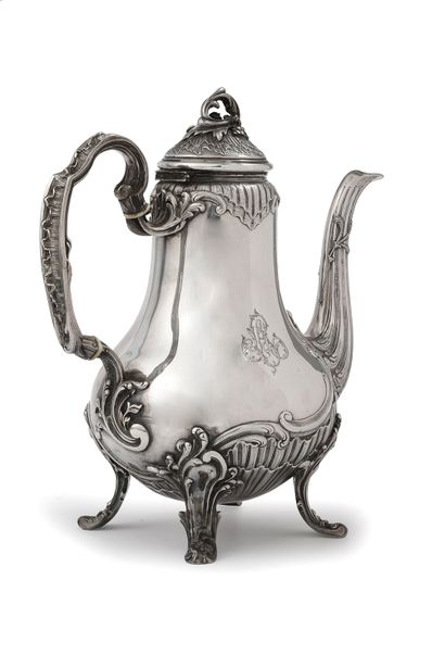 null SILVER SERVICE,.
FRAY-HARLEUX, PARIS, XIXth CENTURY.
Composed of a teapot, a...