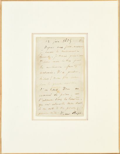 HUGO Victor (1802-1885) L.A.S.: "Victor Hugo", addressed to the mother of a condemned...