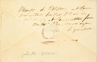 DROUET JULIETTE (1806-1883) Actrice française et compagne de Victor Hugo.
Note autographe...