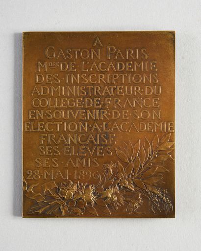 null PARIS Gaston (1839-1903).
Bronze plaque, signed Alexandre CHARPENTIER (1856-1909),...
