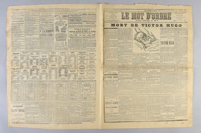 null VICTOR HUGO'S DEATH - 1885.
Newspaper Le Mot d'Ordre, May 24, 1885, with a front...