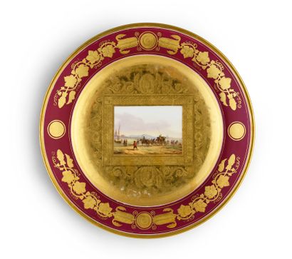 null BEAUTIFUL PORCELAIN PLATE. With central decoration of a polychrome historical...