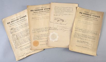 null IMPERIAL ORDER (Russia).
Set of four diplomas of decoration awards: dated September...