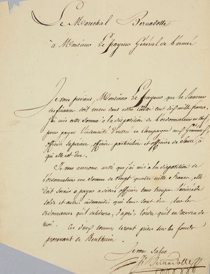 BERNADOTTE Jean-Baptiste, Maréchal (1763-1844), puis roi de Suède, sous le nom de Charles XIV Jean