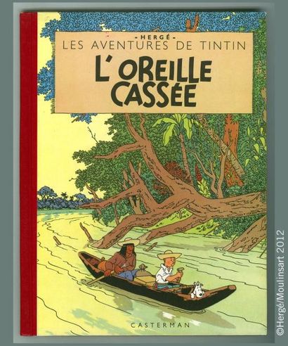 HERGÉ TINTIN 06. L'Oreille cassée. Edition B5, dite aux feuillages bleus. 1951. Dos...