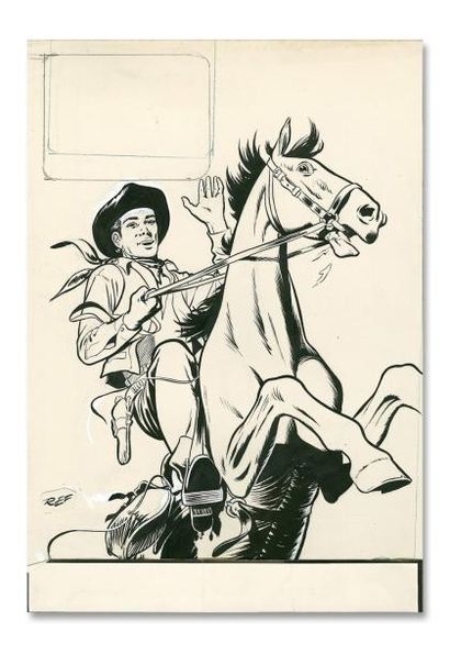 FOLLET, René 7 ROCKY BILL, illustration de couverture du Journal Tintin n°283 du...