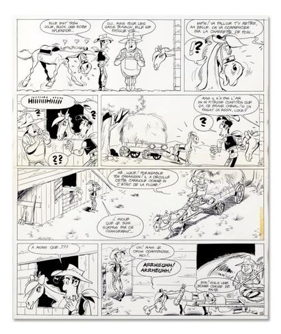 MORRIS LUCKY LUKE. UN AMOUR DE JOLLY JUMPER. Encre de Chine pour la 5ème planche...