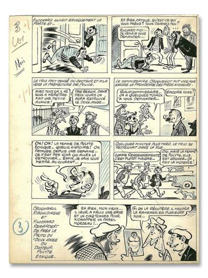 PELLOS, René Les Pieds-Nickelés. Encre de Chine pour cette planche 3 publiée par...