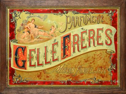 GELLE FRERES (années 1910) Important panneau publicitaire en carton chromolithographié...