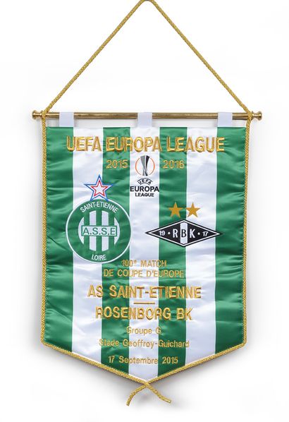 null Official pennant of the 100th European Cup match of AS Saint-Étienne. Europa...