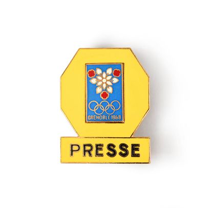 Grenoble 1968. Badge officiel Presse. Émaillé...