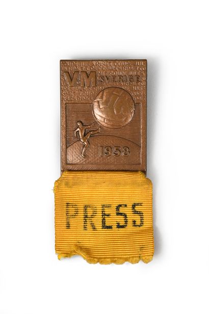 null World Cup 1958 in Sweden. Official Press badge with its original ribbon. We...