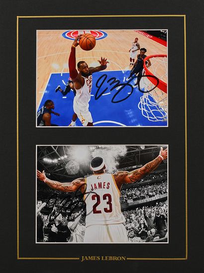 null Lebron James. Set of 2 photos autographed by the player under the jersey of...