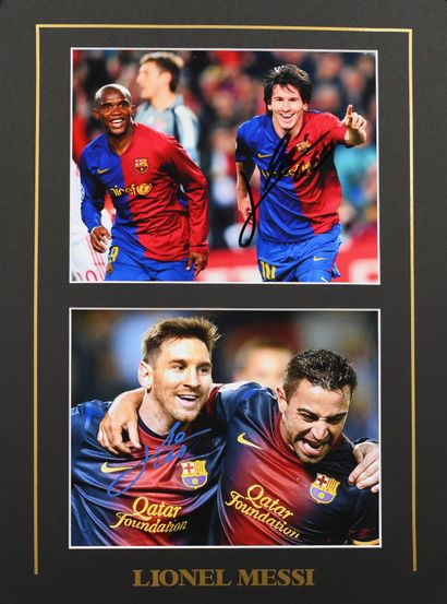 null Lionel Messi. Set of 2 photos autographed by the player in the FC Barcelona...