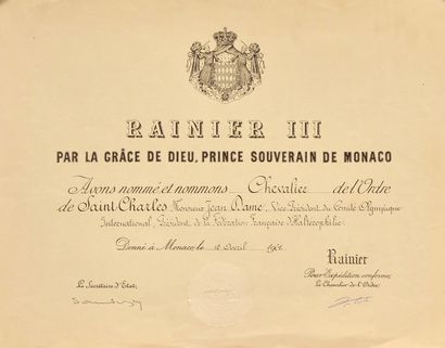 Diplôme de Chevalier de l'ordre de Saint-Charles...