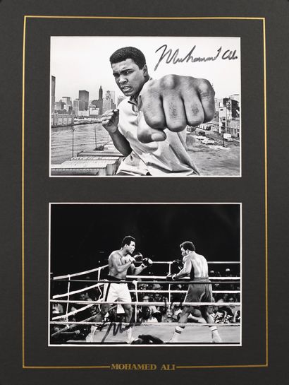 null Mohamed Ali (1942-2016). Set of 2 photos autographed by the boxer. Olympic champion...