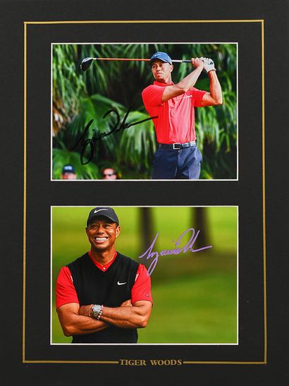 Tiger Woods. Ensemble de 2 photos autographiées...
