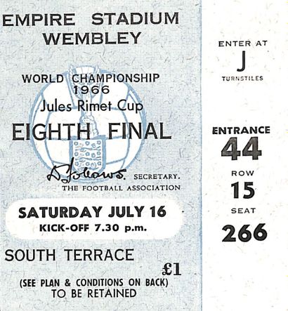 null Ensemble de 5 billets officiels de la Coupe du Monde 1966 en Angleterre, avec...