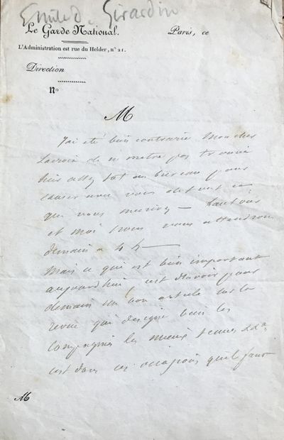 [GIRARDIN Famille de]. Set of 4 documents.
-GIRARDIN, Emile de (1802-1881), French...