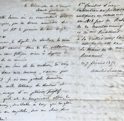 RECAMIER, Juliette (1777-1849), woman of letters. Autograph manuscript entitled Le...
