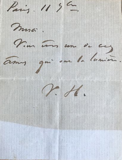 HUGO, Victor (1802-1885). Billet autographe paraphé, adressé au pasteur Nathanaël...