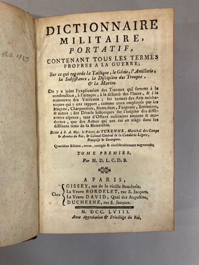 null XVIIIe s. | AUBERT DE LA CHESNAYE DES BOIS - Dictionnaire militaire portatif...