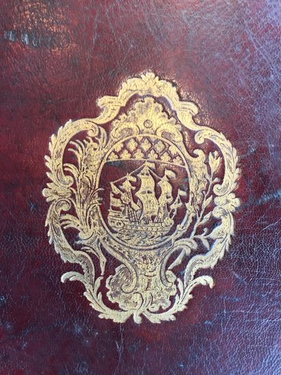 null XVIIIe s. | RELIURE - Grand in-folio maroquin rouge, dos fleurdelisé, encadrement...