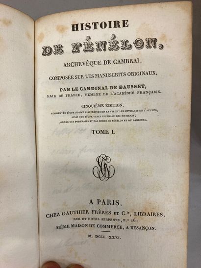 null BAUSSET, cardinal of - History of Fénelon

P., Gauthier, 1830.

4 volumes in-12,...