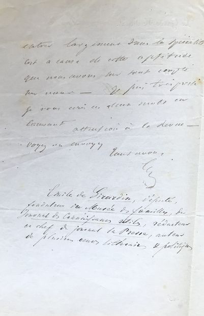 [GIRARDIN Famille de]. Set of 4 documents.
-GIRARDIN, Emile de (1802-1881), French...