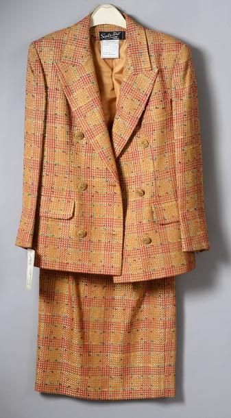 SOPHIE NAT Tailleur en tweed Prince De Galles rouge, beige, doré, orange pâle: Veste...