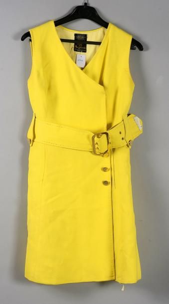 GG LA MARGUERITE Robe en toile jaune citron, couture sellier, portefeuille, large...