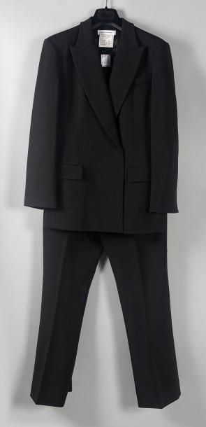 PACO RABANE Tailleur noir: Veste longue col tailleur fermeture asymétrique - Pantalon...