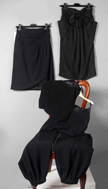 SOPHIE NAT Jupe en taffetas noir, avec importantes poches drapées, taille haute,...