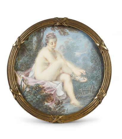 Jacques CHARLIER (1720-1790), attribué à La Baigneuse
Round miniature representing...