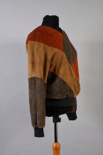 LANVIN Veste en laine et soie en tweed multicolore doublure et col drapé à rayures...