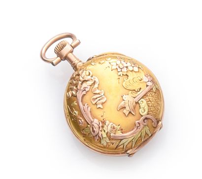 Three-tone gold collar watch with bird and...