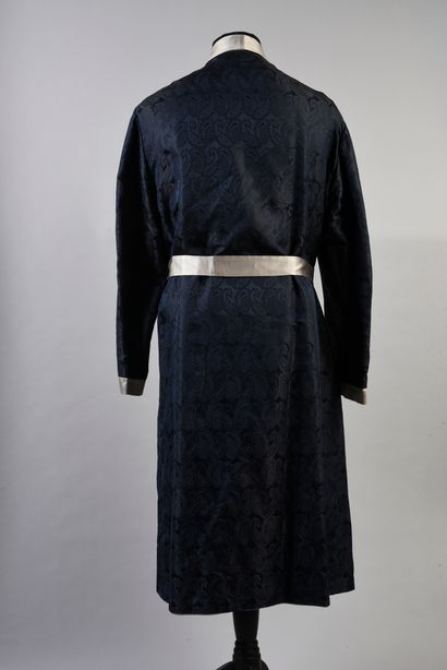 SULKA Robe de chambre en soie à col châle à motif cachemire noir et bleu marine,...