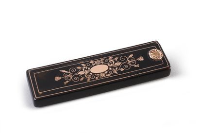 null Set of two rectangular toothpick cases in brown tortoiseshell, one with gold...