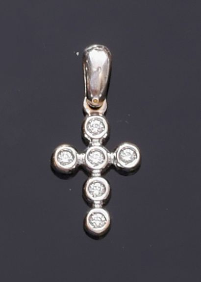 Cross pendant in white gold 750e, set with...