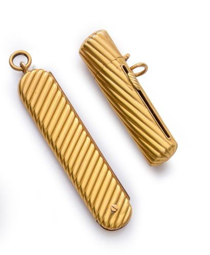Lipstick tube pendant and bag comb in gold...