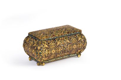 Box in gilded brass stamped with plique enamel...