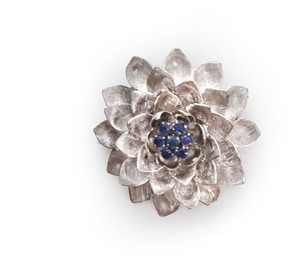 Flower brooch in brushed white gold 750e,...