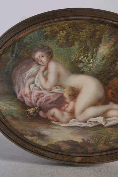 Jacques Charlier (1720-1790) Oval miniature depicting Venus and Love, reclining in...