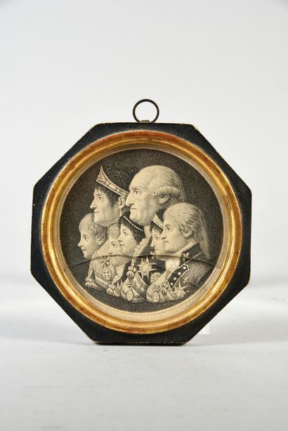 null Royal families of France and Spain..
Pair of small miniature engravings representing...